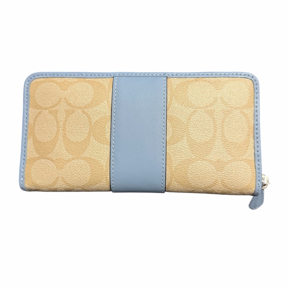 Coach Khaki & Pool Zip Around Wallet (A491) - Picture 3 of 10